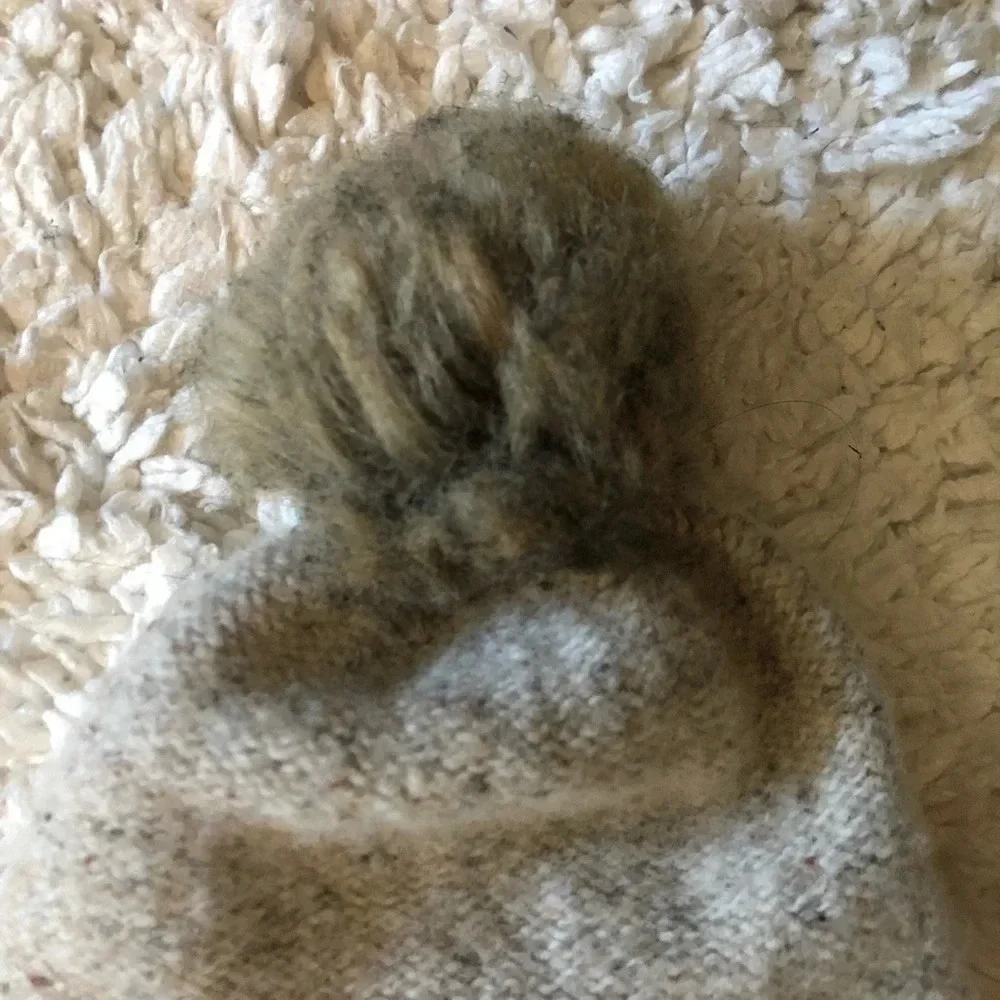 Madewell Wool Beanie Cream Tan with pom Classic Winter Hat Cabin Core Fisherman